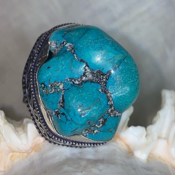 Raw Turquoise natural gemstone statement ring - Picture 1 of 9